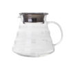 Badger and Dodo Coffee Roasters: The Hario V60 Range Server is made of clear glass with capacity markings, featuring a wide base, curved handle, and a stainless steel lid. Its modern minimalist design suits brewing and serving coffee or tea.