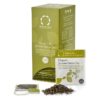 Badger and Dodo Coffee Roasters: A green box with white text showcases Solaris Teas Organic Jasmine Green, detailing the delightful tea inside. A clear sachet in front reveals aromatic loose green tea leaves.