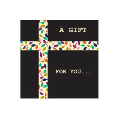 Badger and Dodo Coffee Roasters: The black square Gift Card features a lively leaf pattern in a cross shape and is enhanced by bold white text, A GIFT FOR YOU..., making it an ideal present for coffee lovers.