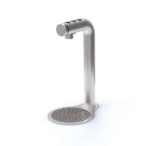 Badger and Dodo Coffee Roasters: The Marco Mix stainless steel draft drink tower features a modern, curved design with a detachable drip tray, complemented by a 3-button interface for seamless operation.