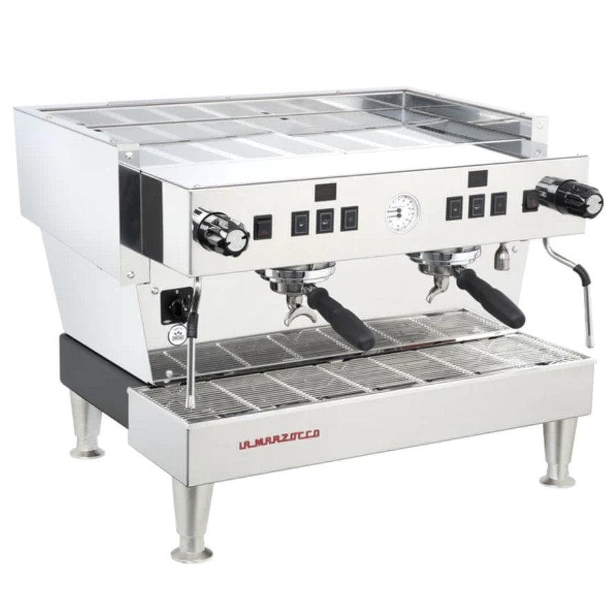 Badger & Dodo. A commercial stainless steel espresso machine, the La Marzocco Linea Classic features two group heads and a built-in pressure gauge for precise brewing.