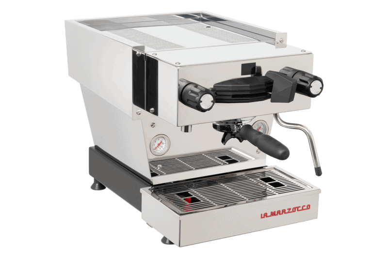 Badger & Dodo. The La Marzocco Linea Mini - Silver features dual gauges and a steam wand, delivering professional espresso quality in a sleek, durable design.