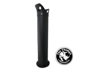 Badger & Dodo. The Rhinowares Knockbox Floor Tube is a tall black tube featuring the Thumpa logo in the bottom right corner—perfect for busy cafés, similar to the Crema Pro Knock Tube.