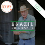Badger & Dodo. Smiling man in a hat holds coffee beans; text reads Brazil - Rio Brilhante, featuring Subscribe & Save and Direct Trade.