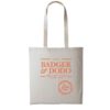Badger and Dodo Coffee Roasters: The Badger and Dodo Tote Bag (Orange) is a beige canvas bag featuring Badger & Dodo Roasting Coffee Since 2008 next to a vibrant orange circle stating We are 85+.