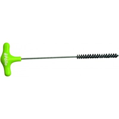 Badger and Dodo Coffee Roasters: Meet the Pallo Steamy Wanda - Small, a bottle cleaning brush with a green T-shaped handle and long twisted metal shaft. It has black bristles on one end, ideal for cleaning narrow objects like bottles or tubes. Enjoy effortless cleaning with Wandas innovative design!.