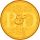 Badger & Dodo. Gold coin with the letters B&D and a faint tree design in the background.