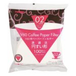 Badger & Dodo. Hario V60 2 cup Filters (Japan), size 02, for brewing 1–4 cups, come in a pack of 100 sheets with an elegant white and pink design.