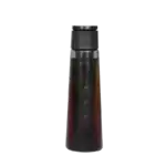 A black cold brew coffee maker with a cylindrical shape, featuring a transparent lower body and a built-in vertical filter visible inside. The top is capped with a matte black lid.